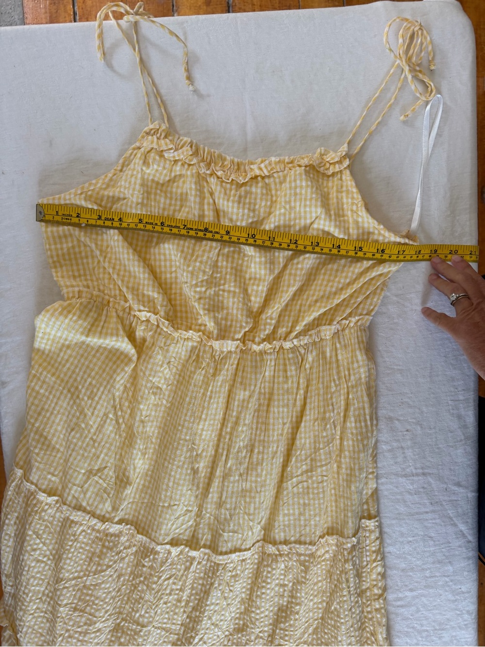 Sim & Sam Yellow Gingham Lined Tiered Skirt Tie Straps Maxi Dress Size XL - Picture 6 of 14
